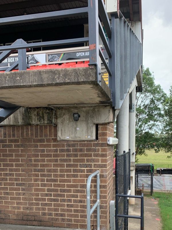 MotionViewer security camera on the old western grandstand at BlueBet Stadium, Penrith