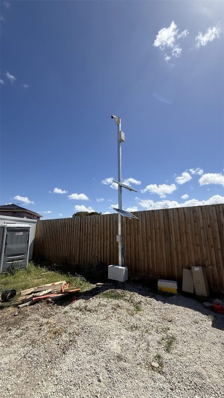 Solar-powered timelapse camera on a collapsible pole at Storage King St Albans