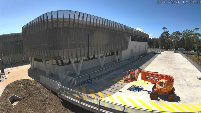 Timelapse camera 1 view of the Bruce Gordon Centre in North Wollongong nearing completion, March 2026